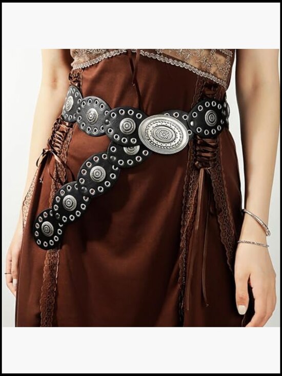 PU Leather Western Belt with Disc Conchos Adjustable Wide Waist Belt main image 4